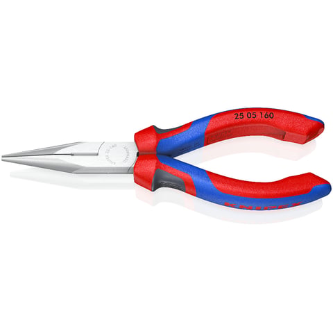 Knipex Flachrundzange mit Schneide (Radiozange) 25 05 160 verchromt mit Comfort-Griffen 160 mm