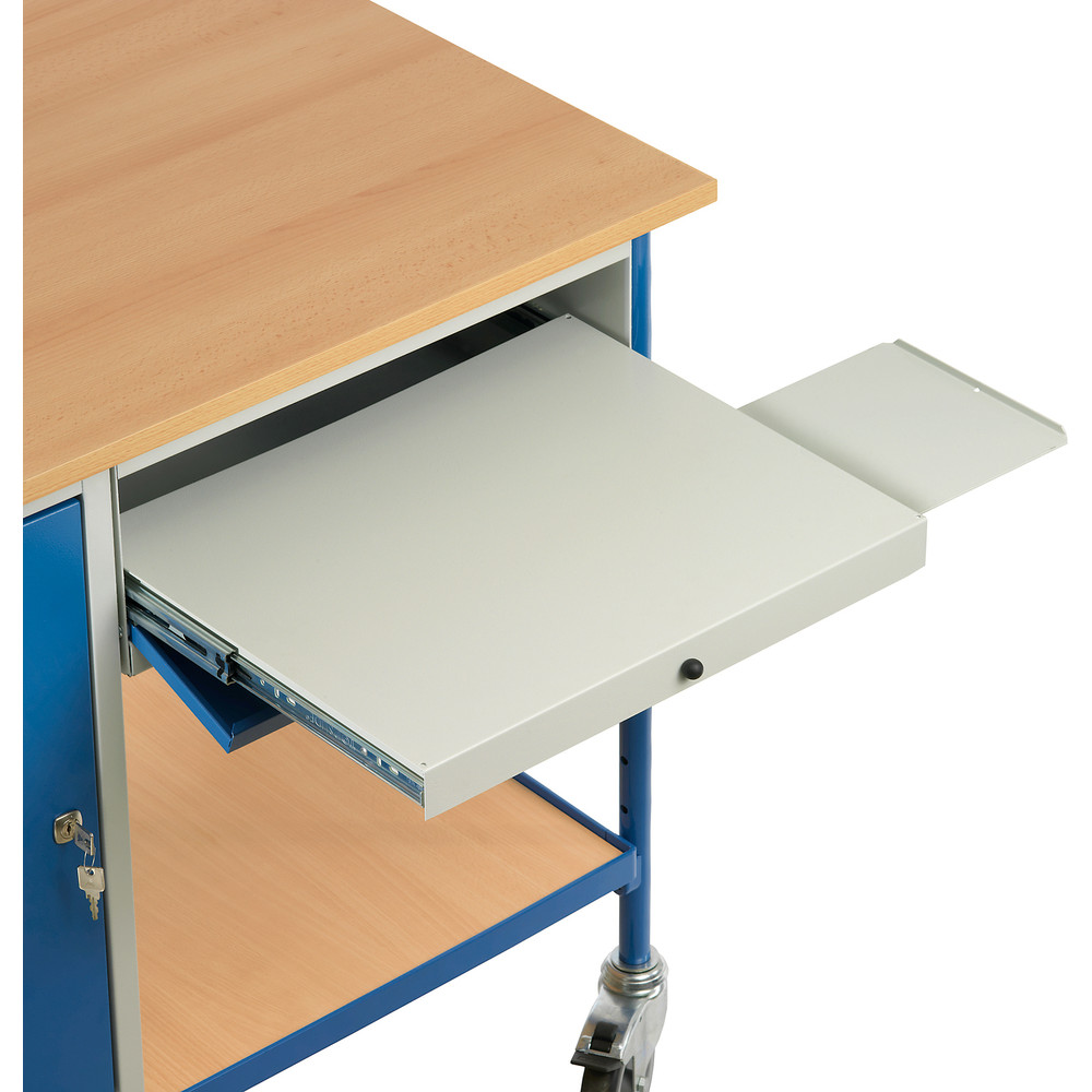Fetra Rolltisch 5866 mit Stahlschrank und Tastaturschublade 1120x650mm