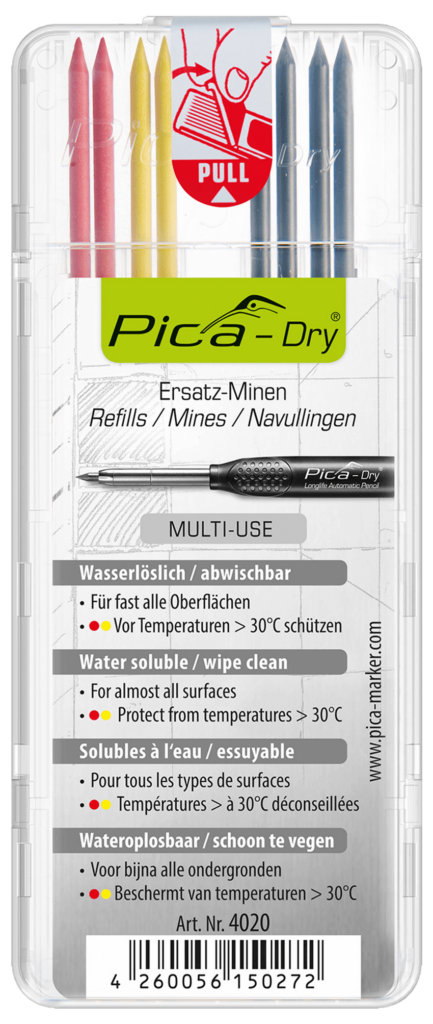 Pica DRY Minen-Set Basis 4020 Multi Use 8 Stück Graphit Rot Gelb