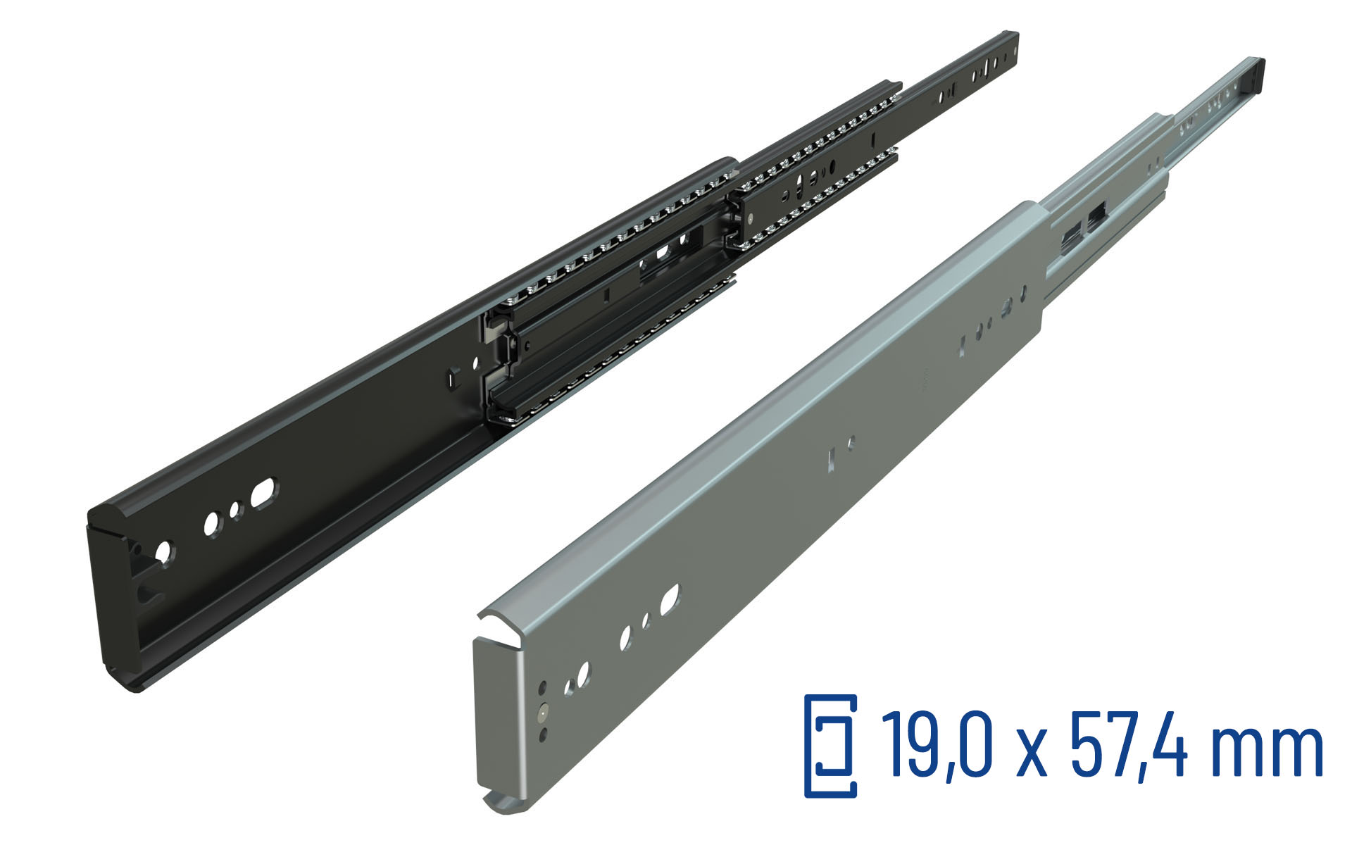 Schubladenschiene, Auszugsschiene, Metallführung, Teleskopführung, 19,0 x 57,4 mm