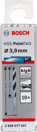 Bosch HSS PointTeQ 3.9mm high-speed drill bit.