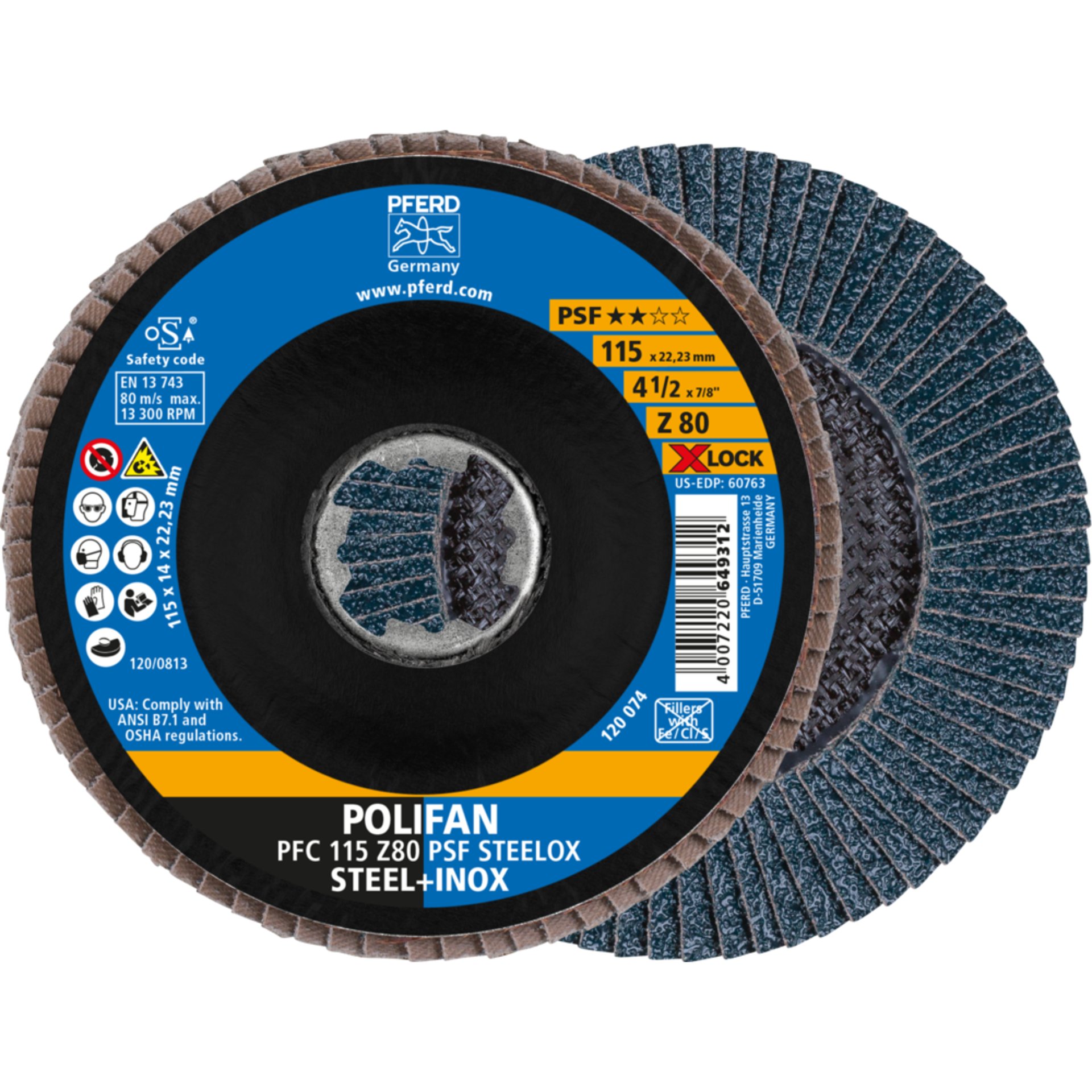 Pferd POLIFAN Fächerscheibe PFC 115 mm X-LOCK konisch Z80 Uni.-Linie PSF STEELOX