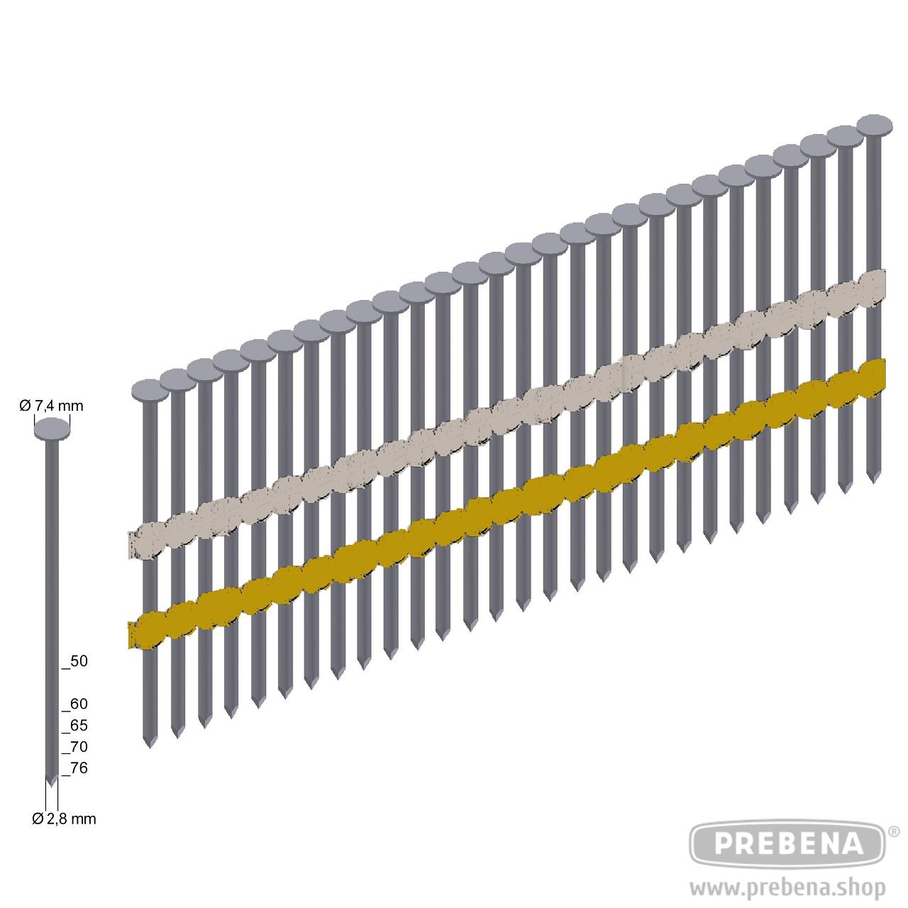 Prebena Rundkopf-Streifennägel RK28/50BK blank Glattschaft 50mm 3000 Stück