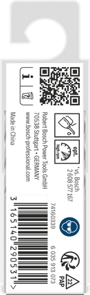 Bosch PRO Metal HSS-G Twist Drill Bit 2.5 mm pack., Produktetikett, QR-Code, Barcode, weißer Aufkleber, Recycling-Symbole