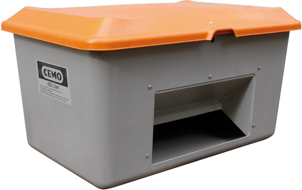 CEMO Streugutbehälter 400 l B1210xT820xH670 mm mit Entnahmeöffnung grau/orange
