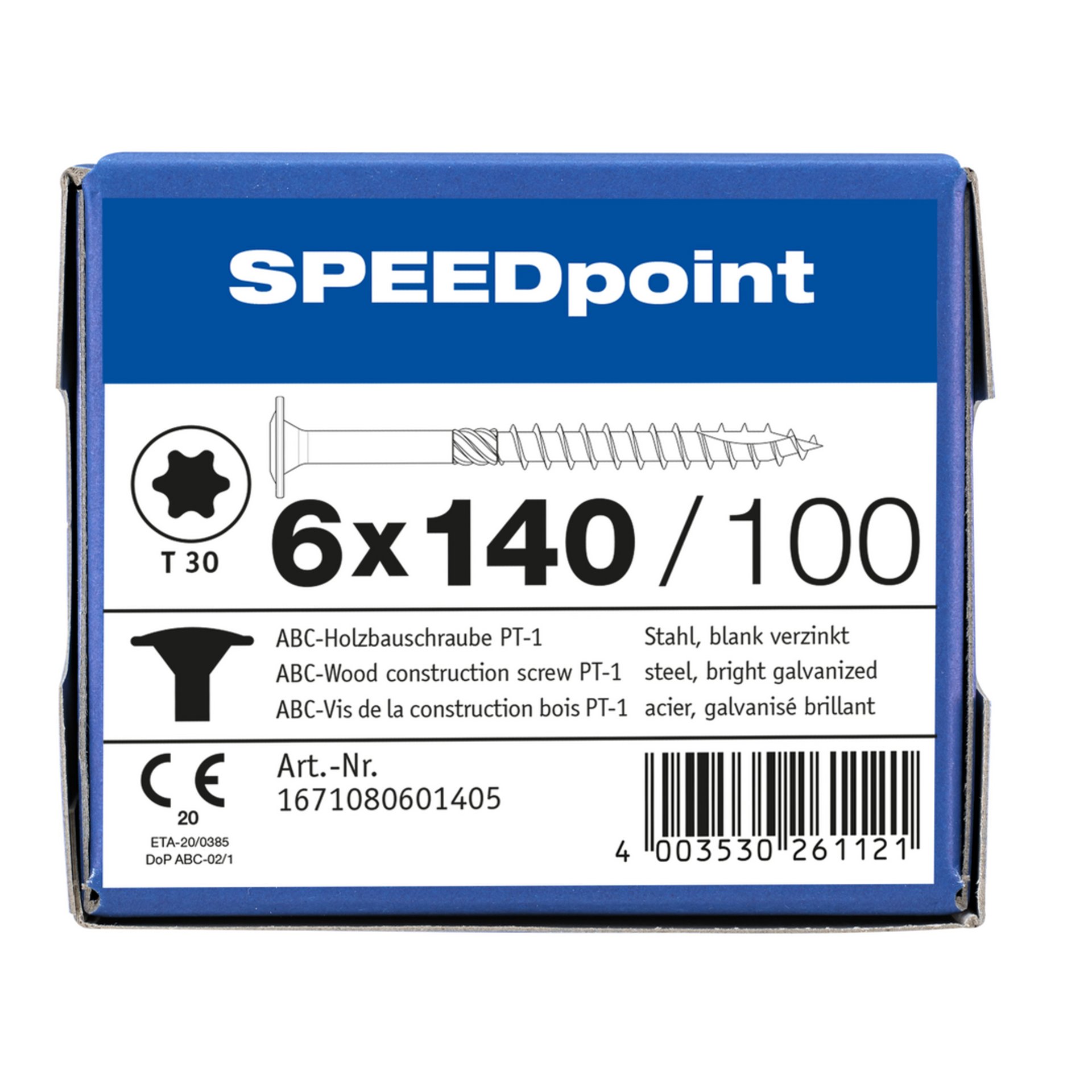 ABC SPEEDpoint Holzbauschraube Tellerkopf T30 Teilgewinde Schabenut A2J 6x140mm (100)