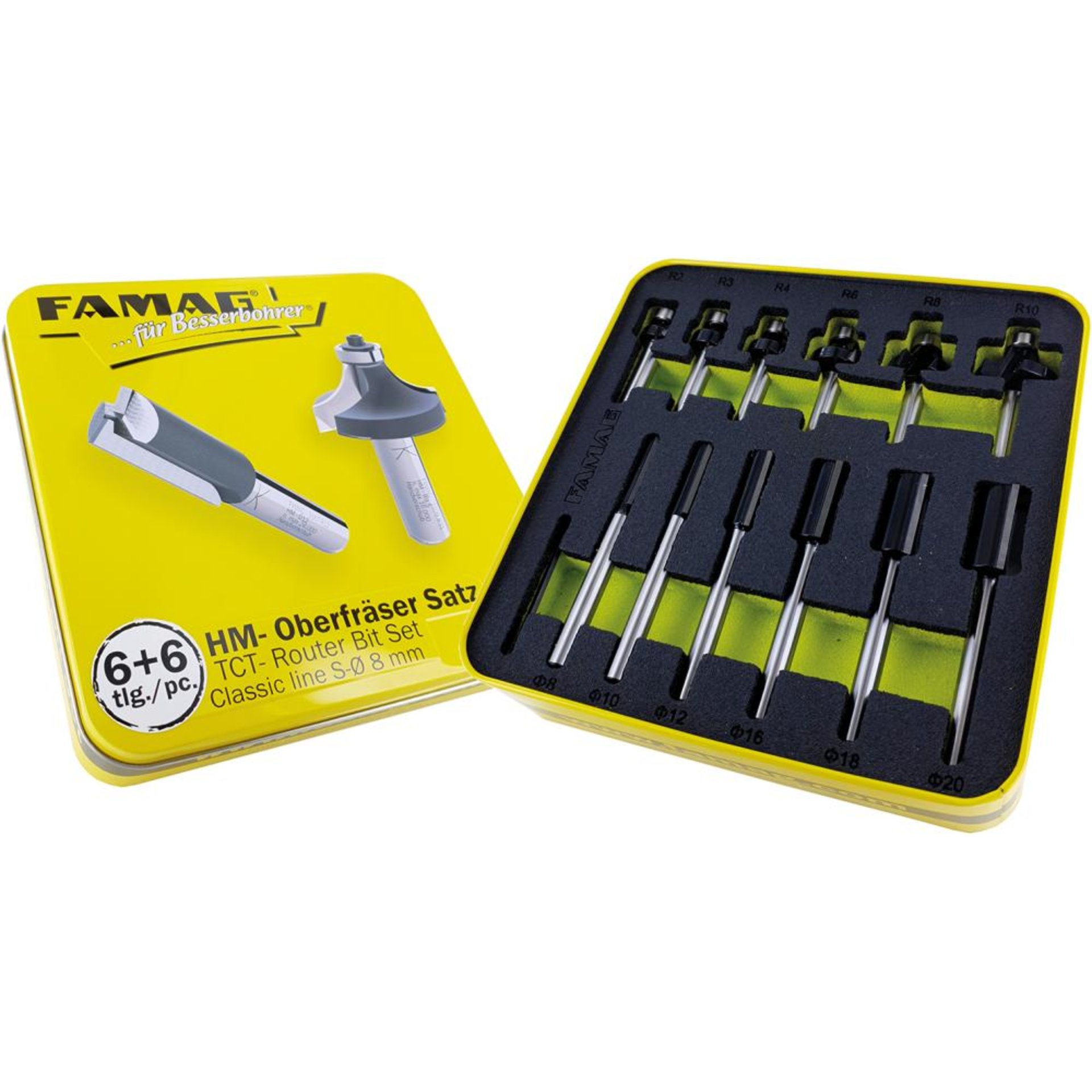 Famag HM-Fräser Satz Classic Line 12-teilig Schaft-Ø 8mm Hartmetall