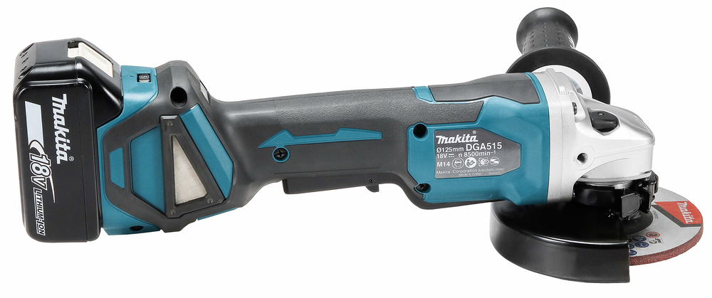 Makita DGA515RTJ Akku-Winkelschleifer 18V 125mm mit Paddelschalter, ADT, AFT