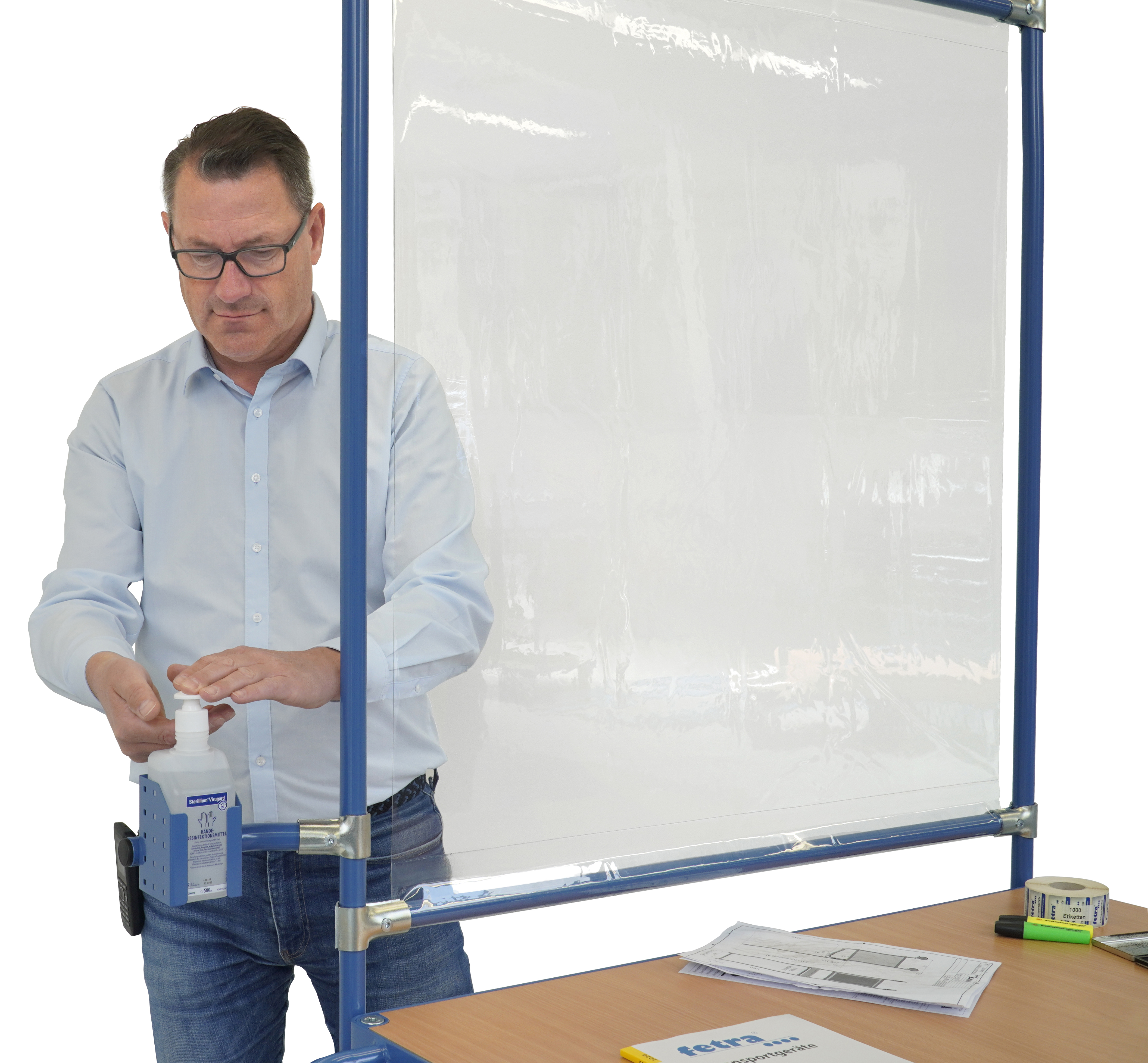 Rollpult mit Infektionsschutzausstattung