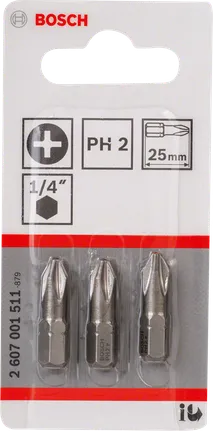 Bosch PH2 screwdriver bits 25mm pack of three.
