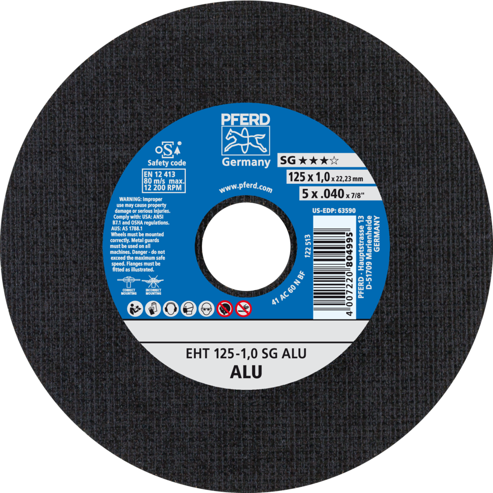 Pferd Trennscheibe EHT 125x1,0x22,23 mm gerade Leistungslinie SG ALU für Alu