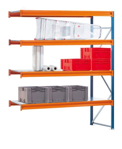Schulte Lagertechnik Weitspannregal W100 Anbauregal 2500x1785x800 mm 4 Ebenen Stahlpaneele Fachlast 670kg