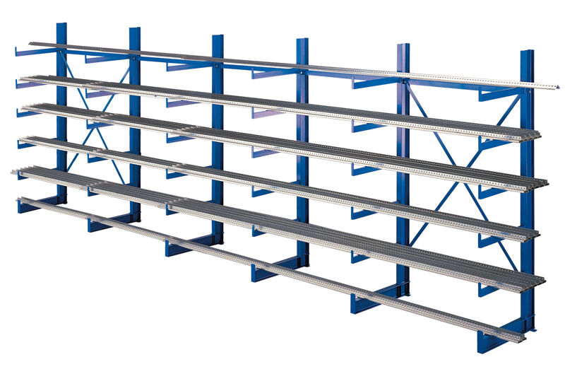 Schulte Kragarmregal K1000 einseitig 2000x6250x500 mm RAL 5010 enzianblau