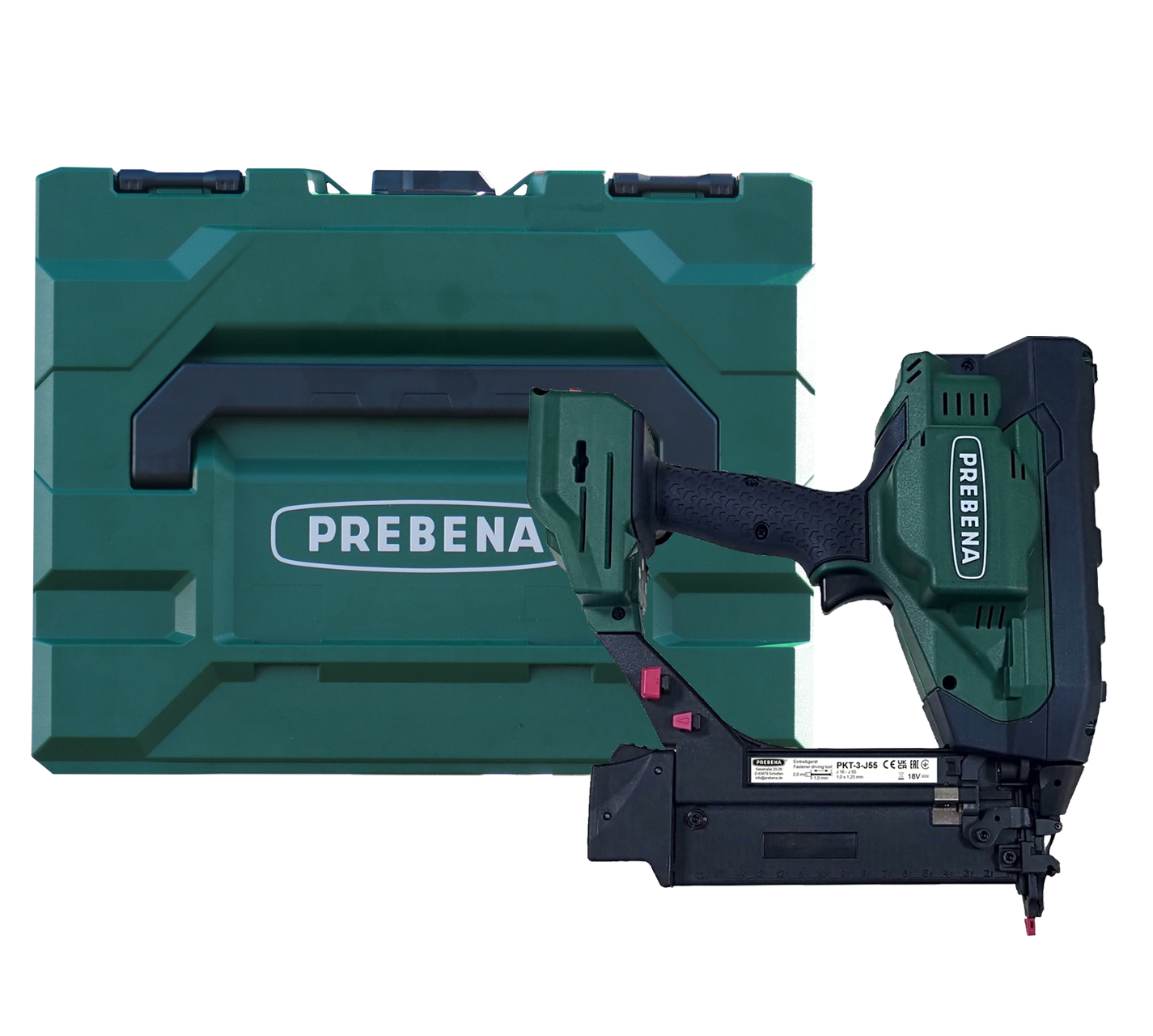 Prebena PKT-3-J55-SET22 Akku-Nagler für Stauchkopfnägel Type J von 16-55mm inkl. 2x 18V 2,0Ah Akku + Ladestation