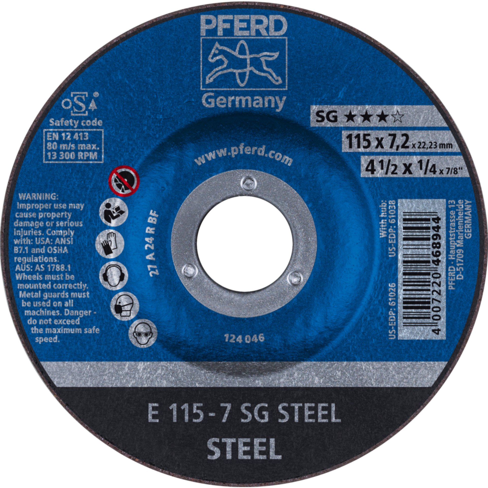 Pferd Schruppscheibe E 115x7,2x22,23 mm Leistungslinie SG STEEL für Stahl