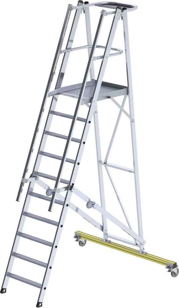 MUNK Alu-Podestleiter 10 Stufen mit Handlauf Podesthöhe 2,30 m Arbeitshöhe bis 4,30 m