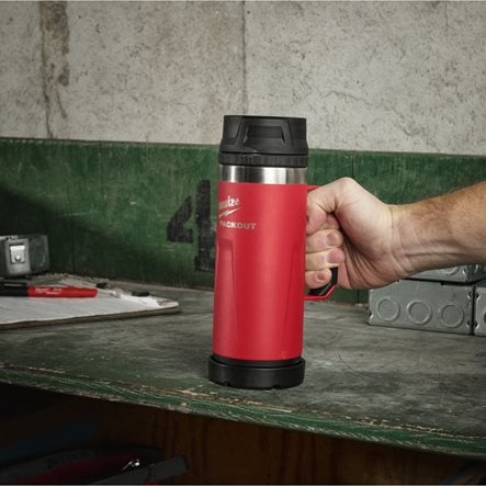 Milwaukee PACKOUT Isolierbecher 532 ml mit Griff und Trinkdeckel rot