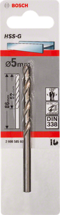 Bosch 5mm HSS-G Metallbohrer DIN 338., Spiralbohrer, HSS-G, 5 mm, Metallbohrer, DIN 338