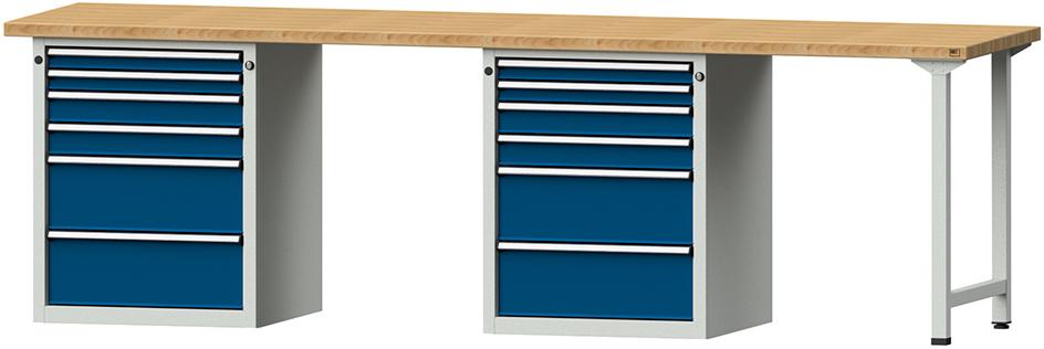 ANKE Kombiwerkbank (Serie V) mit 2 Arbeitsplätzen, mit 12 Schubladen (4x60, 4x90, 4x180 mm), lichtgrau/enzianblau