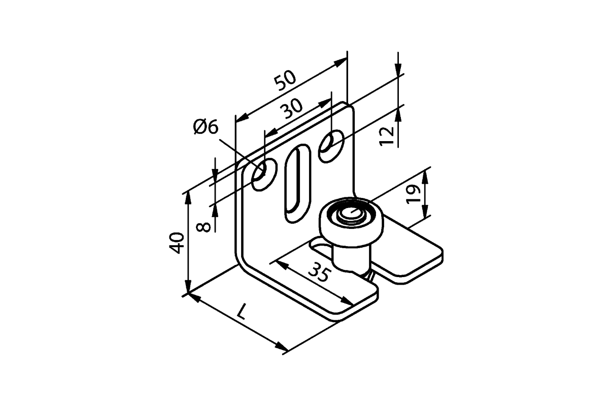 Woelm HELM 43/45 Führungsrolle für U-Schiene 340 L: 45 mm Edelstahl-Rostfrei