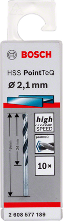 Bosch HSS PointTeQ 2.1mm twist drill bit for high speed metal drilling.