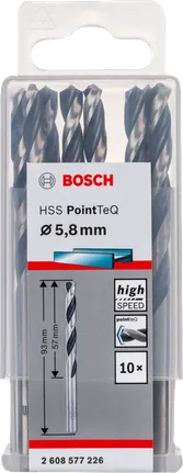 Bosch HSS PointTeQ 5.8mm high-speed drill bit set.