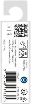 Bosch PRO Metal HSS-G twist drill bit 2.4 mm pack., Produktetikett, QR-Code, Barcode, weißes Papier, Aufhängeloch