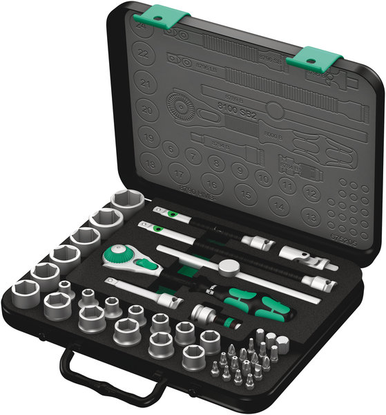 8100 SB 2 Zyklop Speed Ratchet Set, 3/8&quot; drive, metric, 43 pieces