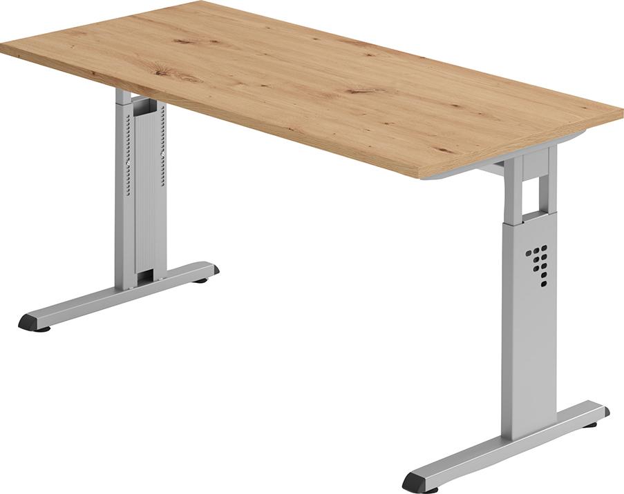 Hammerbacher Schreibtisch C-Fuß B 140 x T 67 cm Asteiche/silber man. Stufenlos verstellb.