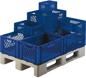 LA-KA-PE Transport-Stapelkasten, Wände und Boden durchbrochen, blau