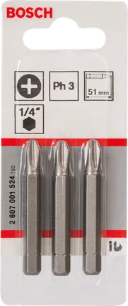 Bosch PH3 Schraubendreher-Bit-Set extra hart 51 mm.