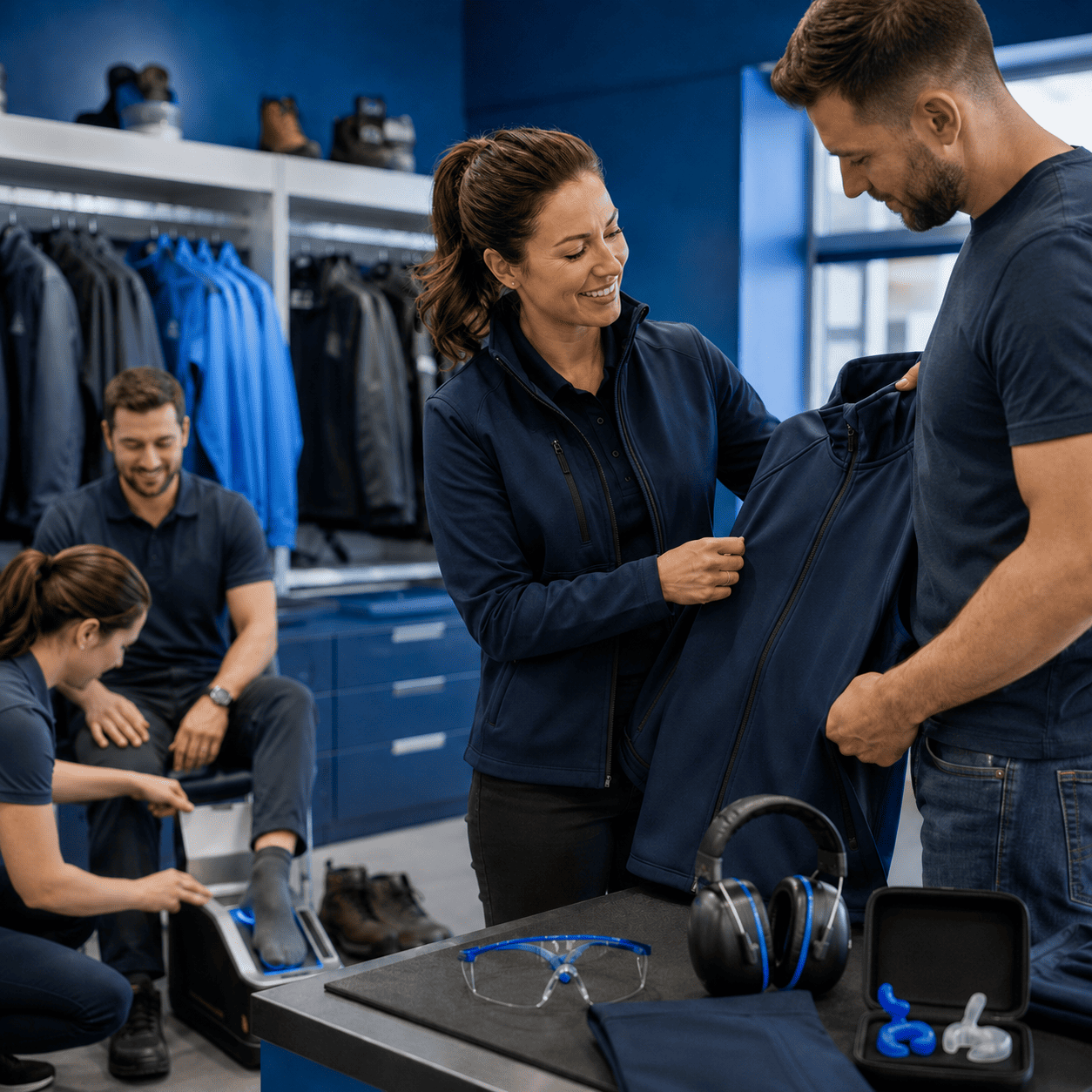 Arbeitsjacke, Damen, Nachtblau, Reissverschluss, Arbeitsoutfit