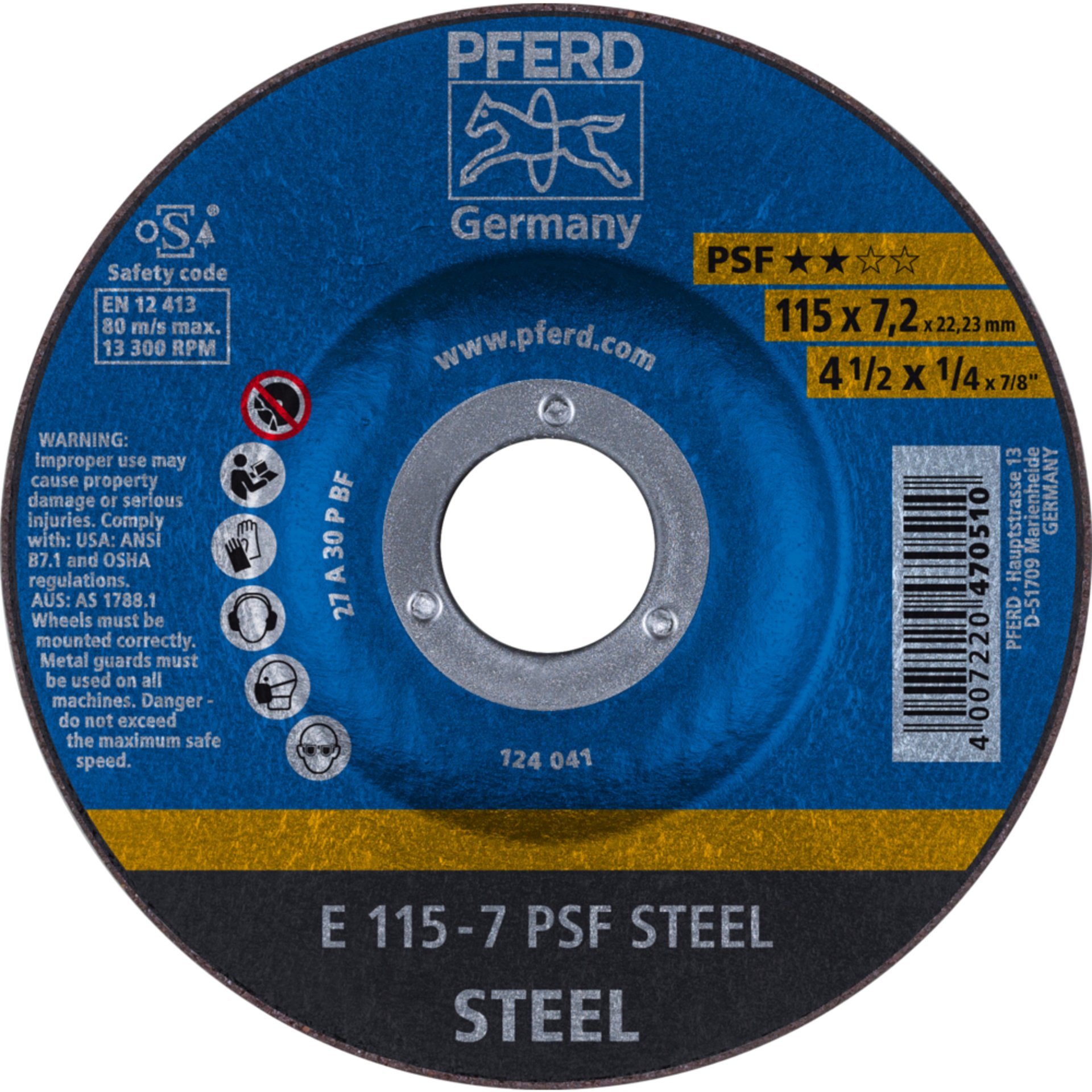 Pferd Schruppscheibe E 115x7,2x22,23 mm Universallinie PSF STEEL für Stahl