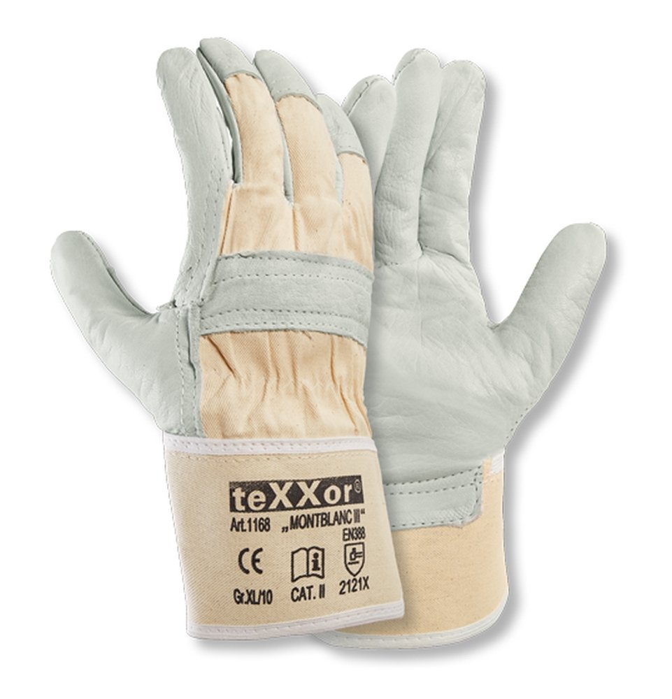 teXXor® Rindvollleder-Handschuhe MONTBLANC III 8, Leder natur/Drell weiß