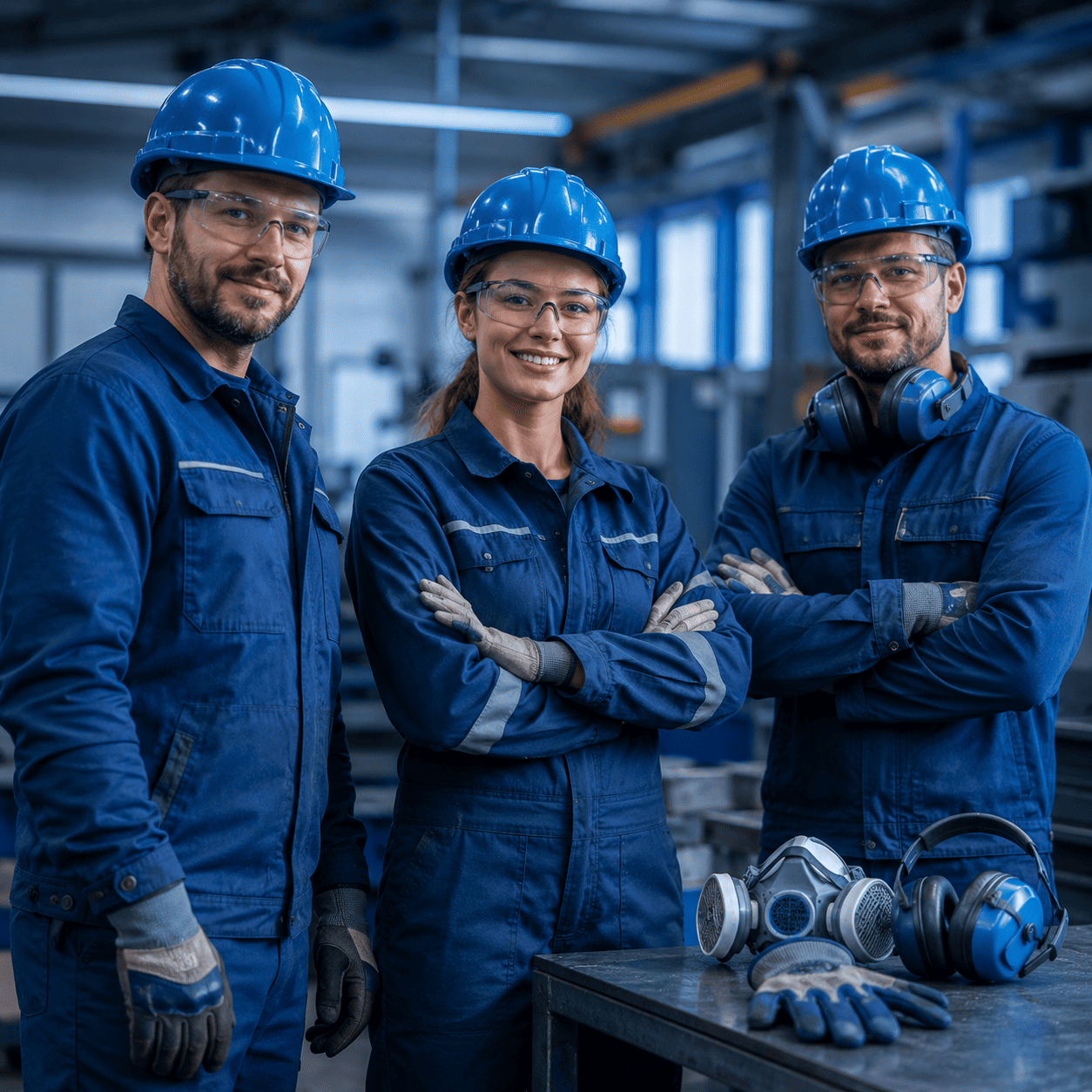 Industriearbeit, Schutzausrüstung, Arbeitsschutz, Team, Werkstatt