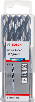 Bosch HSS Twist Drill Bit PointTeQ 7.4mm set., Spiralbohrer, HSS-Stahl, 7,4 mm, 10er-Set, Metallbohrer