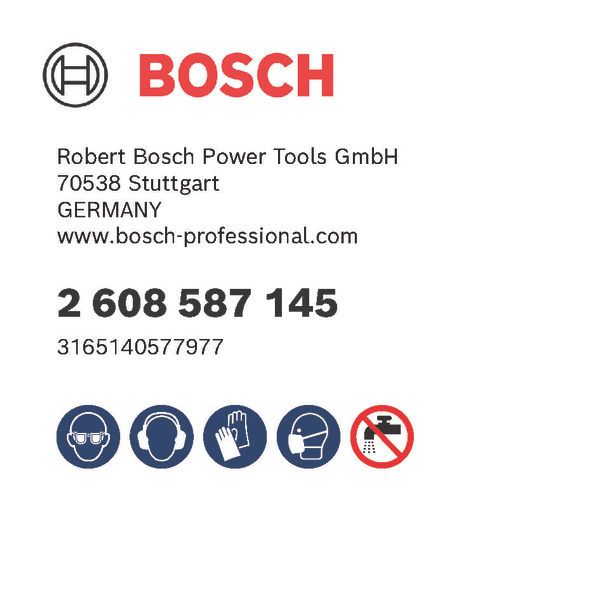 PRO Ceramic dry, Bosch-Etikett, Produktkennzeichnung, Schutzbrille, Gehörschutz, Handschuhe