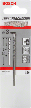 Bosch CYL-3 concrete drill bit 3mm for stone and masonry., Steinbohrer, HM-Spitze, 3 mm, Silber, Schlagbohrer