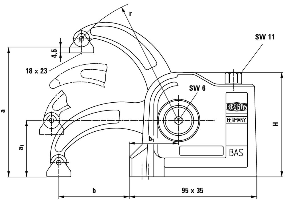Bessey Maschinentischspanner BAS-CB10-6 Kompaktspanner geschlossene Befestigungsbohrung Edelstahl
