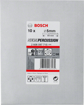 Bosch CYL-3 5mm Betonbohrer-Set., Schlagbohrer, Steinbohrer, 5 mm, 10er-Pack, Hartmetallspitze