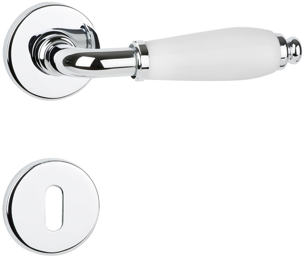 HERMAT Drückergarnitur 1157/2074,Ros.,rd.,BB,8,glanzchr./Porz.ws.