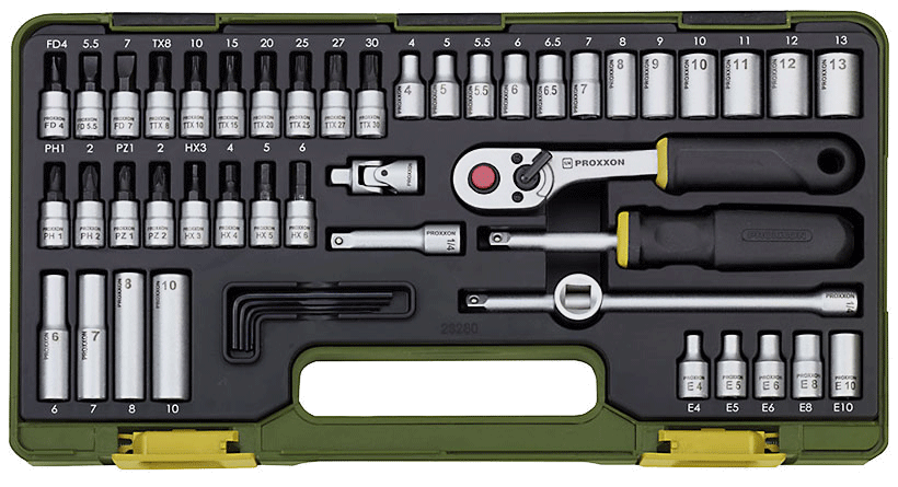 Proxxon Feinmechanikersatz mit Knüppelratsche 1/4" 50-teilig 23280