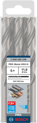 Bosch PRO Metal HSS-G Spiralbohrer-Set, 11,8 mm Durchmesser., Metallbohrer, Spiralbohrer, HSS-G, 11,8 mm, 5 Stück