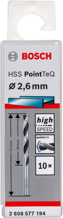 Bosch HSS PointTeQ 2.6mm drill bit for high-speed metal drilling., Spiralbohrer, HSS-Stahl, 2,6 mm, 10 Stück, Metallbohrer