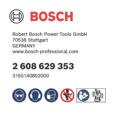 Sicherheitshinweise auf dem Etikett., Bosch-Etikett, Artikelnummer, Sicherheitspiktogramme, Werkzeugkennzeichnung