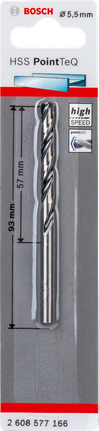 Bosch HSS PointTeQ 5,5 mm Spiralbohrer für Hochgeschwindigkeitsbohren., Spiralbohrer, HSS-Bohrer, Metallbohrer, 5,5 mm, PointTeQ