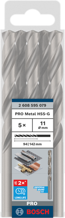 Bosch PRO Metal HSS-G 11 mm twist drill bit set, 5 pieces., Metallbohrer, HSS-G, Spiralbohrer, 5 Stück, 11 mm