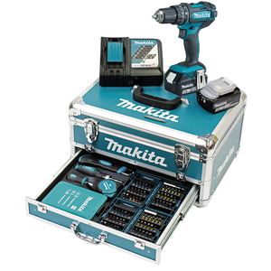 Makita Akku-Schlagbohrschrauber DHP482RFX9 18V 3Ah mit 2 Akkus, Ladegerät und 96-teiligem Zubehör-Set