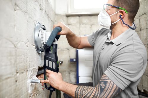 Führungstisch GT-RG 130, abrasive, wall repair, concrete, grinder, safety goggles