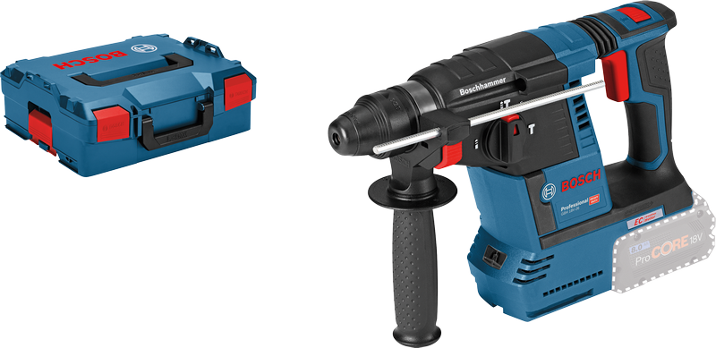 Martello perforatore Bosch GBH 18V-26 con valigetta., Akku-Bohrhammer, Bohrhammerkoffer, blau-schwarz, Seitengriff, SDS-Bohrfutter
